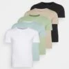 Pier One 5 Pack - Camiseta Básica - White/Beige/Black