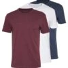 Pier One 3 Pack - Camiseta Básica - Mottled Bordeaux/White/Blue