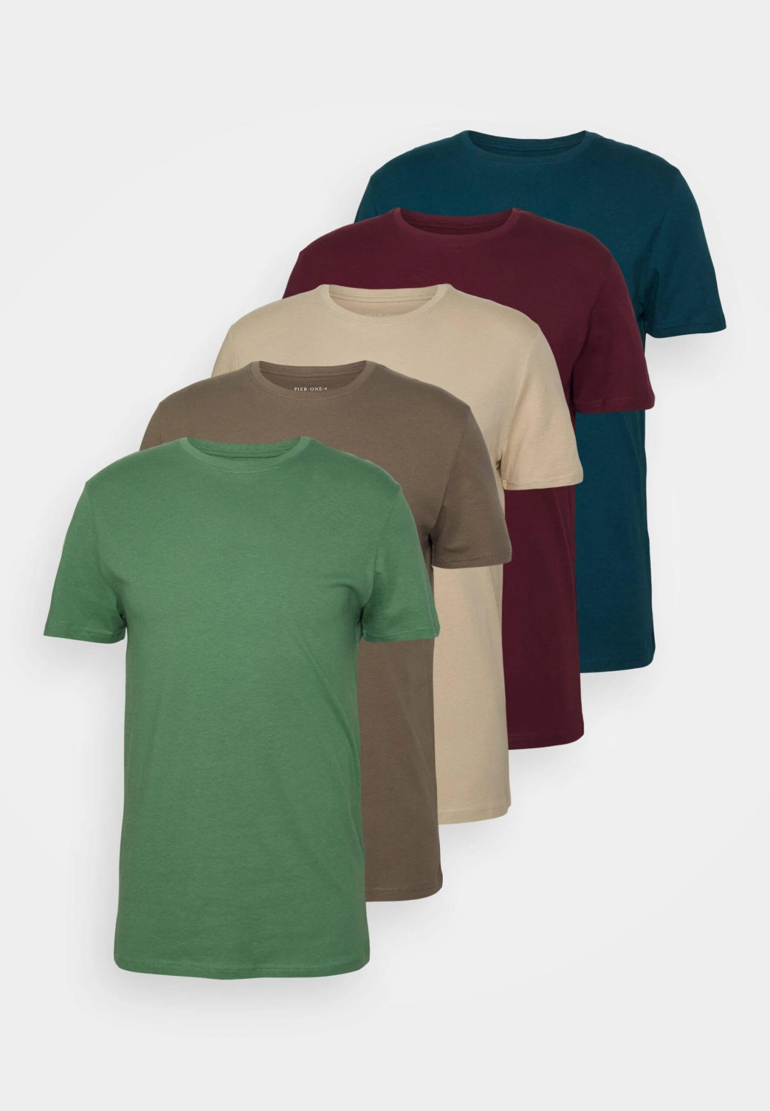 Pier One 5 Pack - Camiseta Básica - Green/Beige/Khaki 1 Pier One 5 Pack - Camiseta Básica - Green/Beige/Khaki