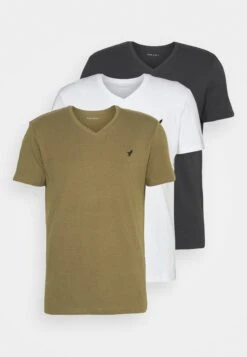 Pier One V Neck Bird Tonal 3 Pack - Camiseta Básica - White/Dark Green/Black -Pier One Ventas 27689eeb0035416d88bd562789582e8f