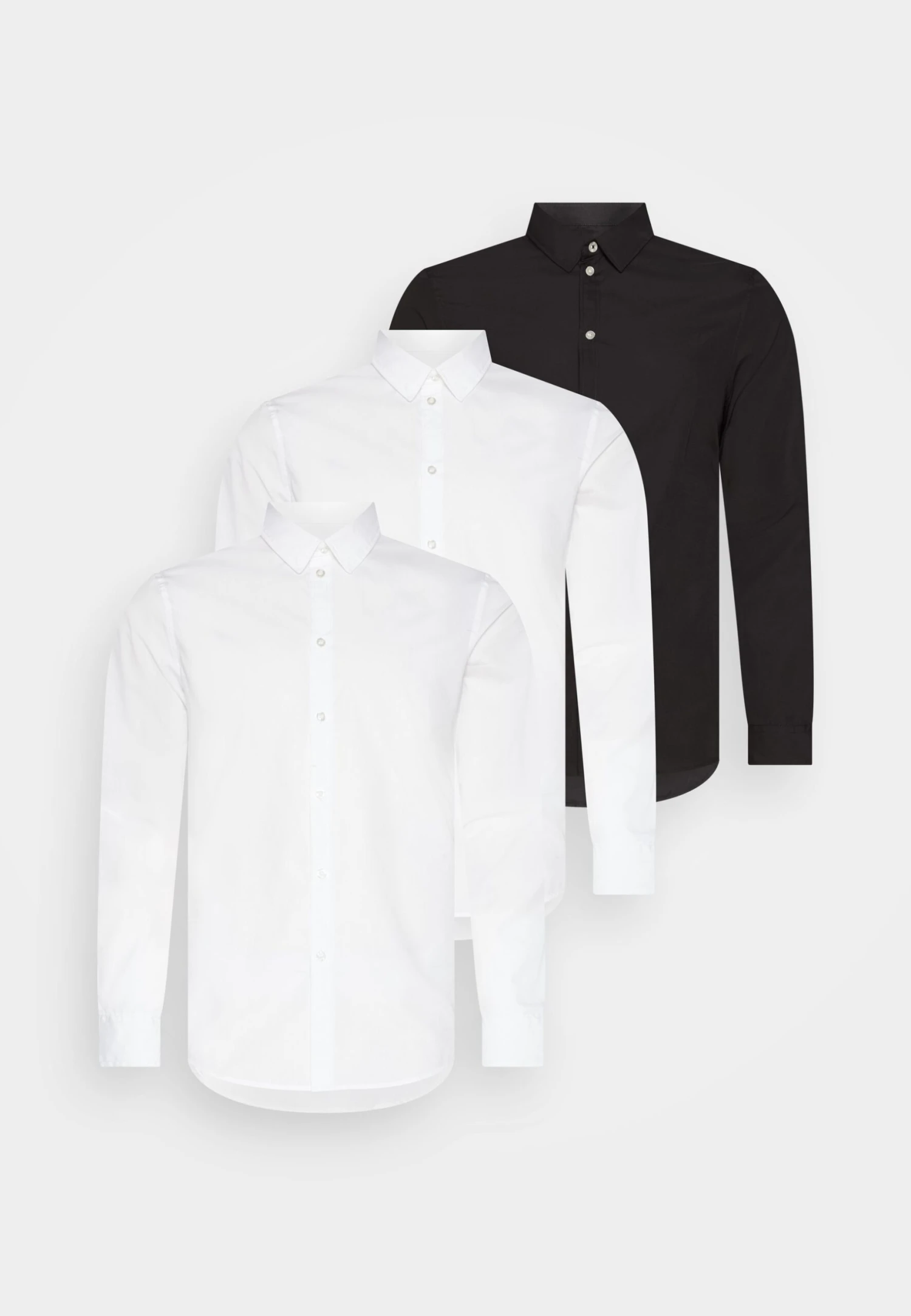 Pier One 3 Pack - Camisa Elegante - White/White/Black 1 Pier One 3 Pack - Camisa Elegante - White/White/Black