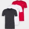 Pier One 3 Pack - Camiseta Estampada - White/Dark Blue/Red