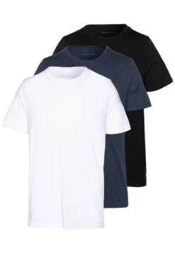 Pier One 3 Pack - Camiseta Básica - Black/White/Blue