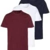 Pier One 3 Pack - Camiseta Básica - White/Dark Blue/Red