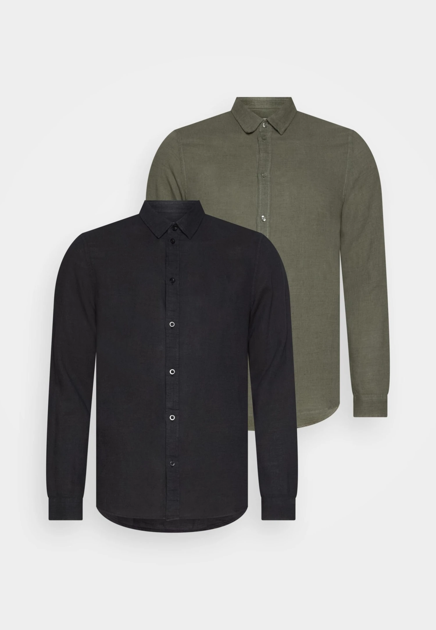 Pier One Linen Mix 2 Pack - Camisa - Black/Olive 1 Pier One Linen Mix 2 Pack - Camisa - Black/Olive