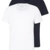 Pier One 2 Pack - Camiseta Básica - White/Dark Blue